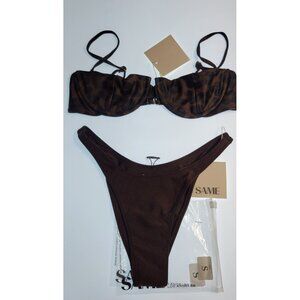 SAME Los Angeles Bikini Set  Brown Leopard Underwire Top S Brazilian Bottom S